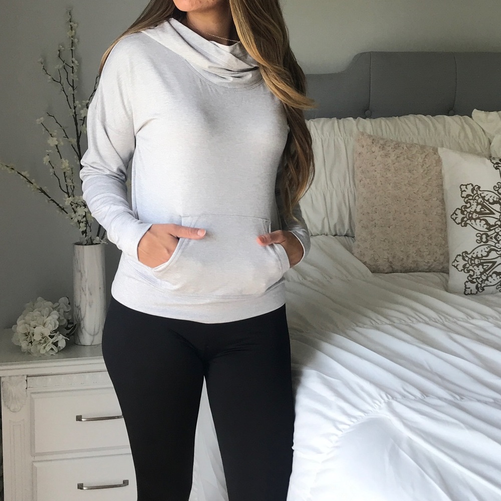 LUCY Gray Cowl Neck Hooded Sweatshirt, XS